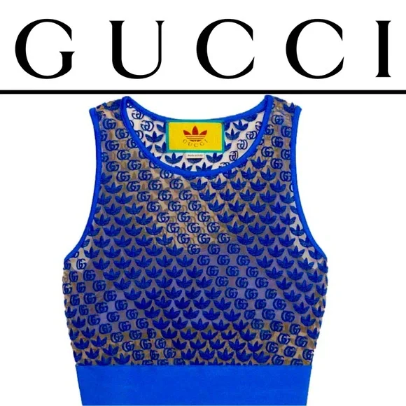 【ミケーレ期】GUCCI × adidas ブラトップ Sサイズ ブルー Gucci | Tops | Newgucci Adidas Tulle Crop Top | Poshmark